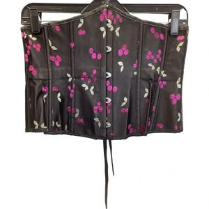 Cherry Print Corset Size Large with Matching Thong. New Without Tags